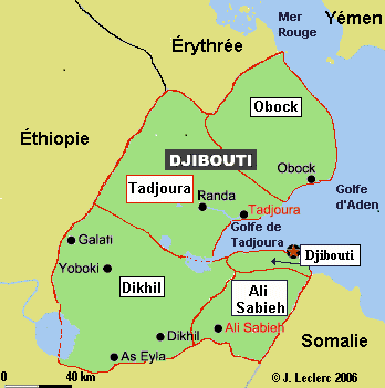 Djibouti's map showing the uniques sites